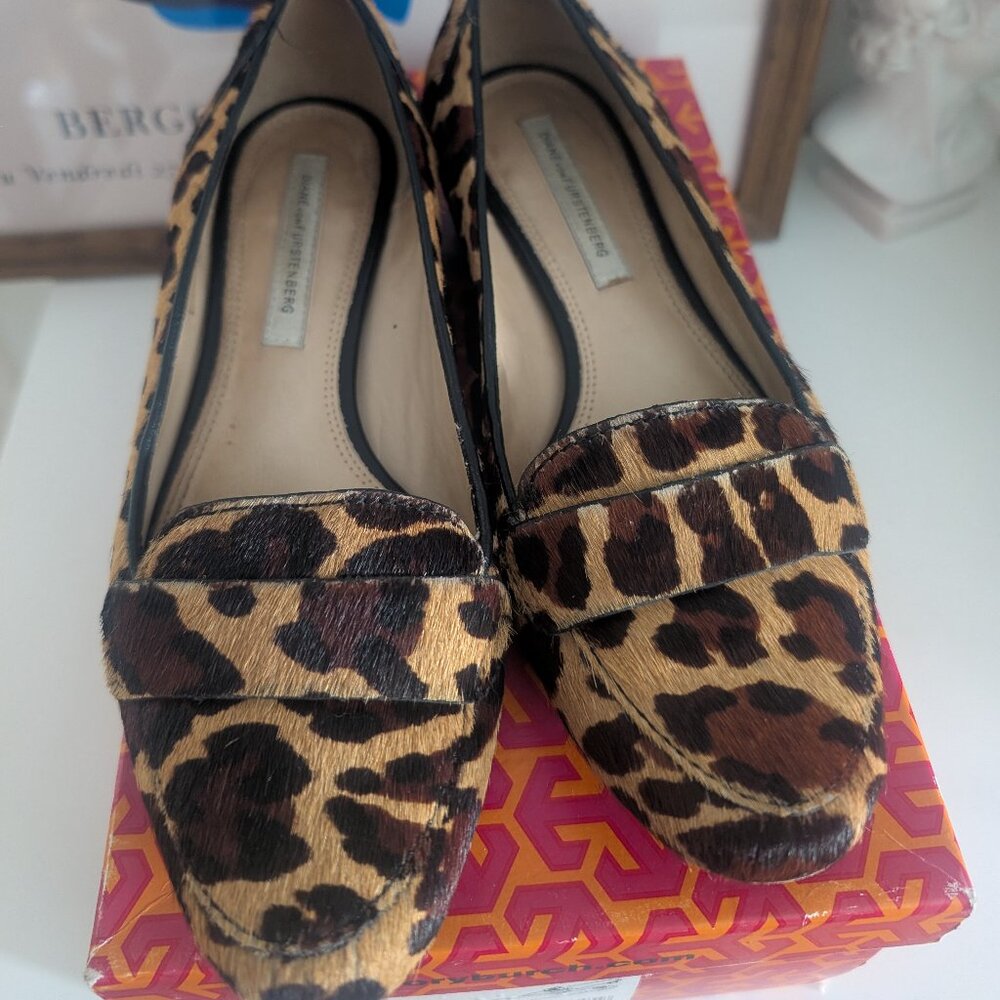 Diane Von Furstenberg Leopard Pony Hair Loafers Size 6.5